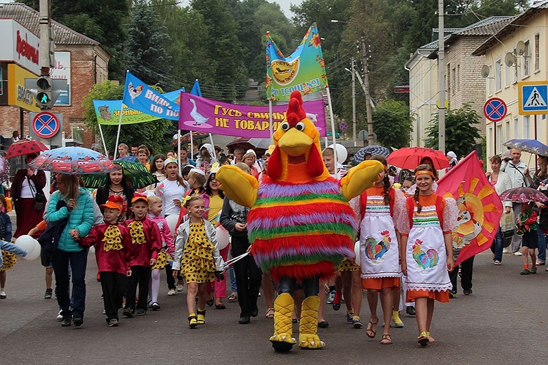 Петухи и гуси в городе Тарусе